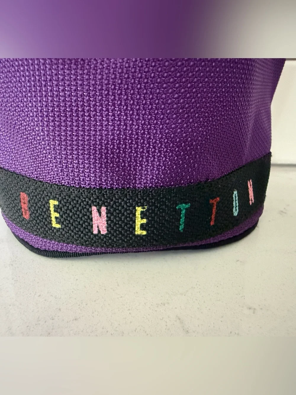 Vintage Benetton Purple Pouch Bag Multicolor Logo Drawstring Cosmetic Travel